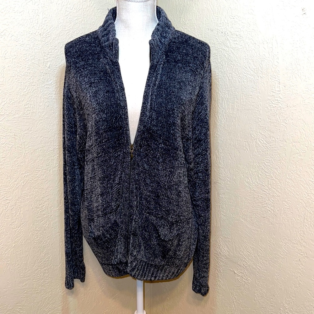 Jennifer Moore Dark Gray Zip Front Sweater